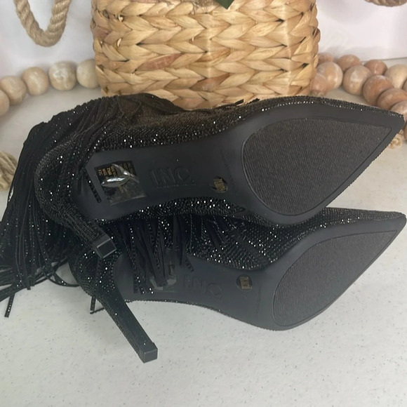 INC Women's Ismeria Fringe Bling Booties, Size 7.5/ Color/ Black Bling - Picture 9 of 12